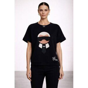 Rare Prelolved $1500 Karl Loves Fendi Graphic Short Sleeved Cropped Sweathshirt